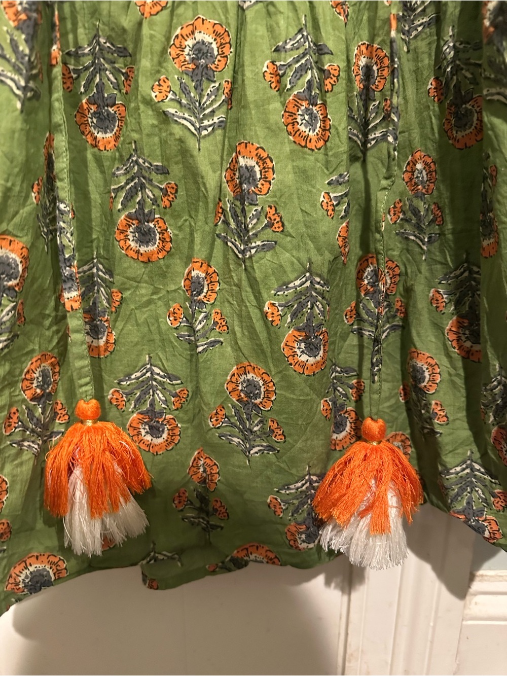 THML Olive Green Floral Tie-Front Puff Sleeve Blouse - Picture 3 of 5